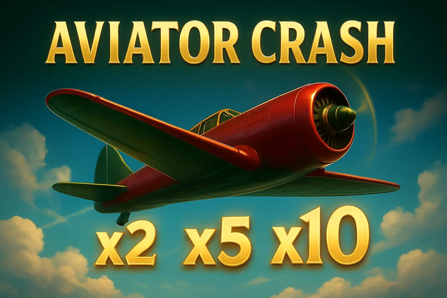 Red and green airplane with glowing multipliers in bright blue sky